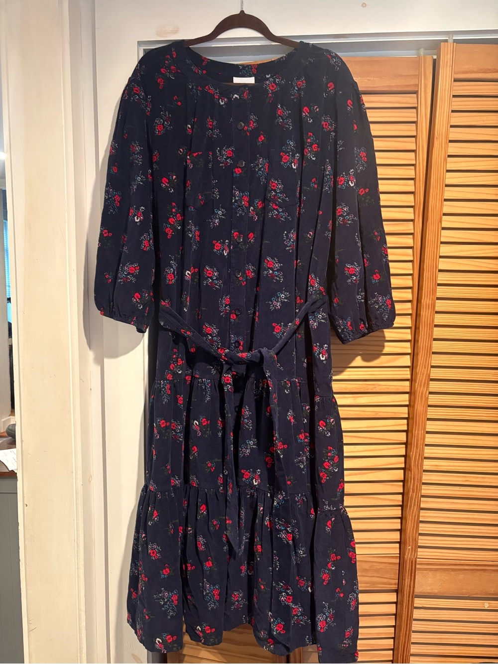 Vermont Country Store Floral Corduroy Dress Tiered Cottagecore Prairie 3X Boho